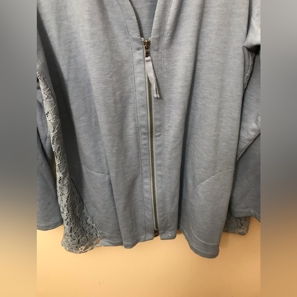 LOGO By Lori Goldstein Full Zip V Neck Lace Back Cardigan Sweater Size Large - Picture 6 of 15